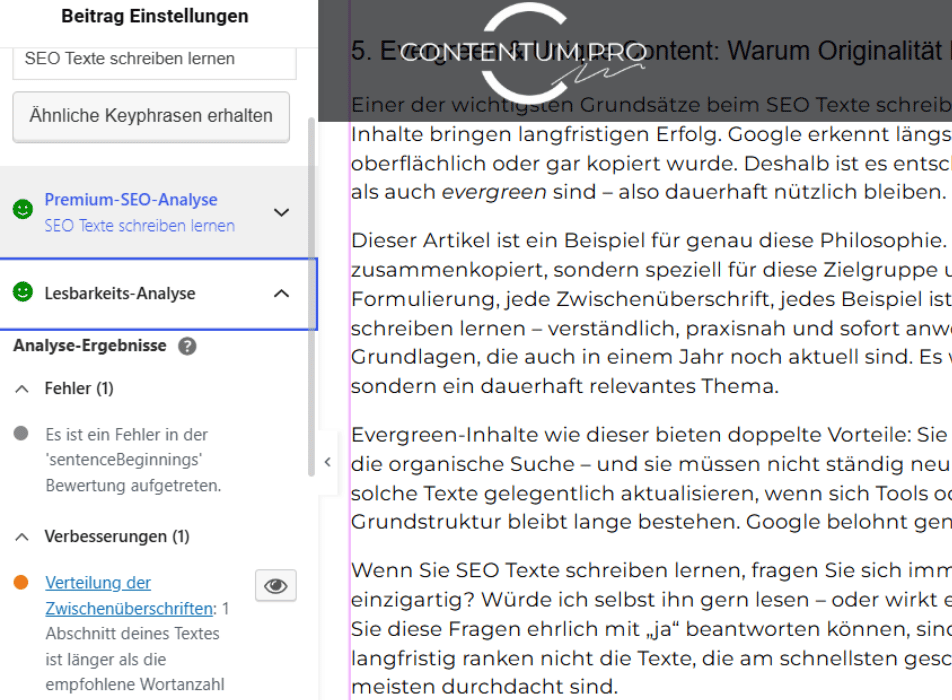 Lesbarkeit und SEO-Optimierung in Yoast SEO